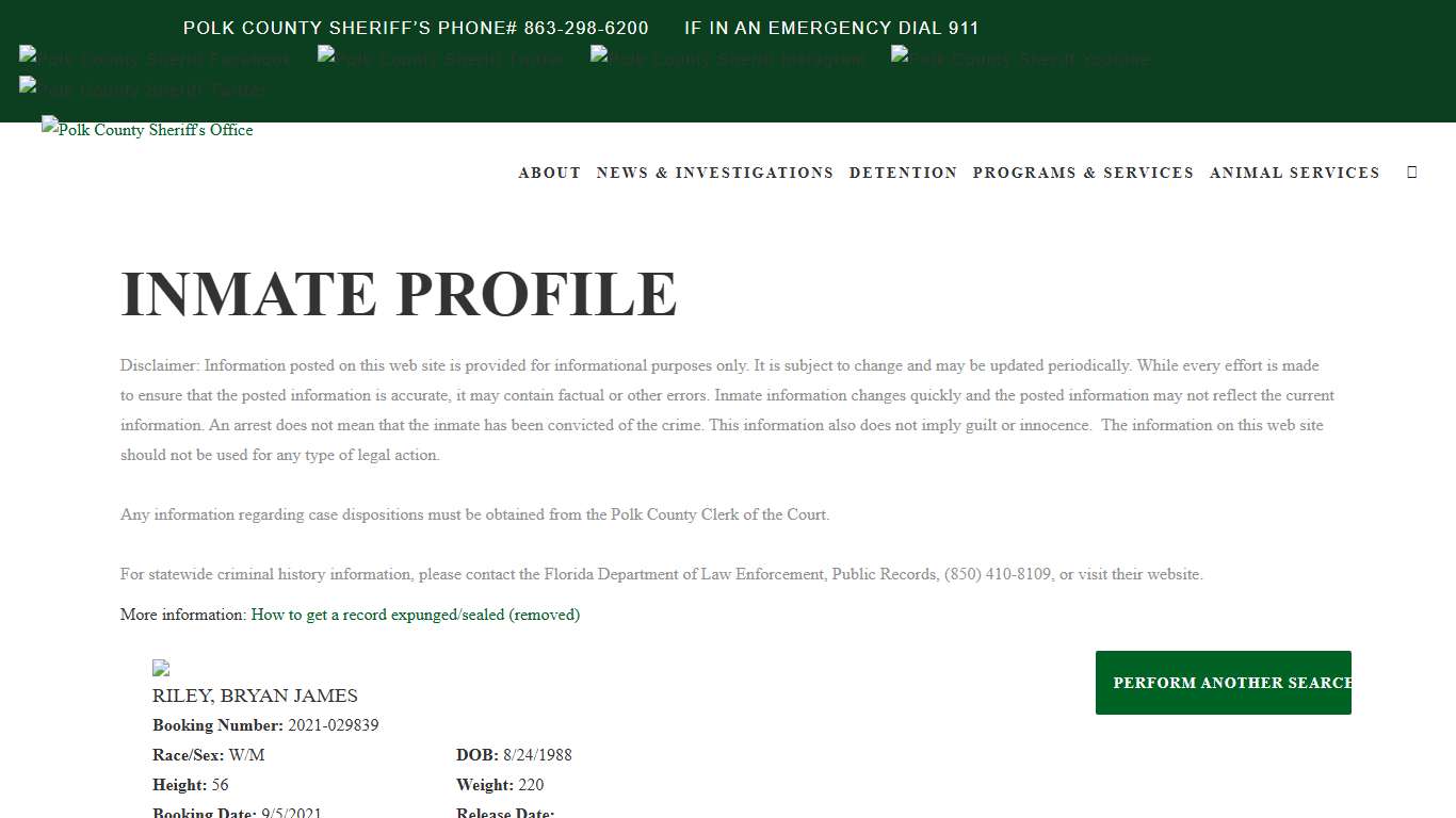 Inmate Profile | Polk County Sheriff's Office