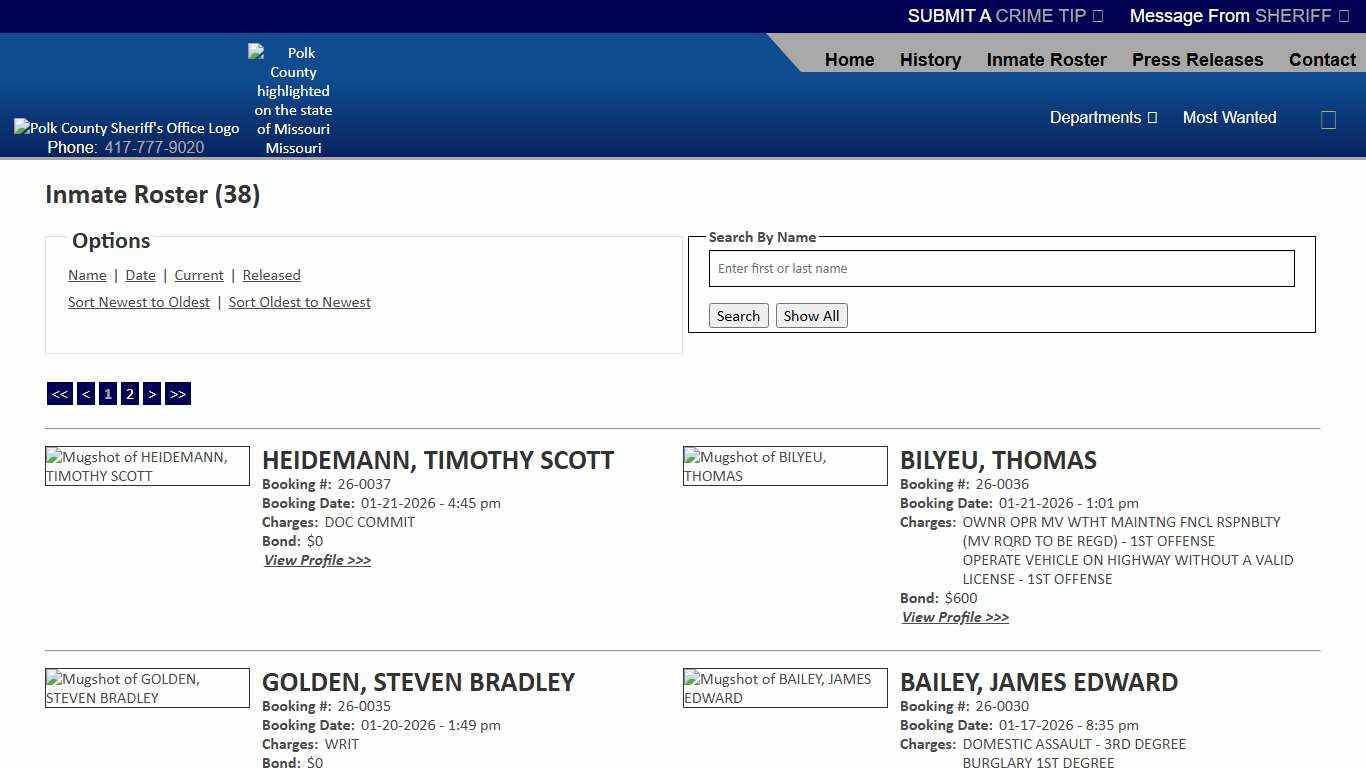 Inmate Roster - Current Inmates Booking Date Descending - Polk County Sheriff MO
